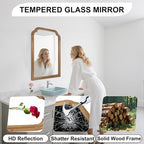 Wood Bathroom Mirror for Wall, 30 x 20 Inch Decorative Wall Mirror with Rustic Wooden Frame for Living Room, Vanity, Bedroom, Entryway, Farmhouse