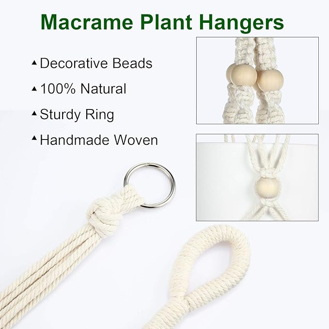 6 Pieces Macrame Plant Hangers with 6 Hooks, Different Tiers, Handmade Rope Hanging Planters Set Flower Pots Holder Stand Hanging Plant Holder for Indoor Outdoor Boho Home Decor (Creamy White)