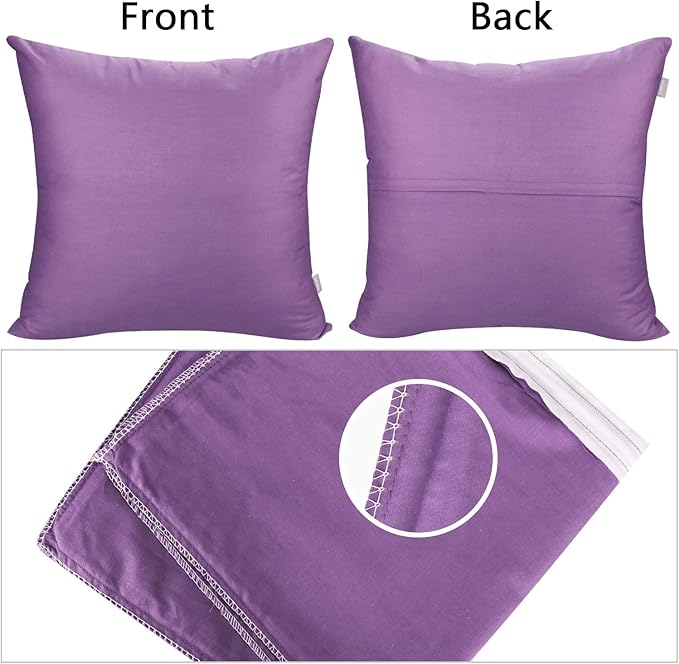 4-Pack 100% Cotton Comfortable Solid Decorative Throw Pillow Case,Thmyo Square Cushion Cover Pillowcase Sublimation Blank Pillow Covers DIY Throw Pillowcase for Sofa Couch(24x24 inch/ 60x60cm,Purple)
