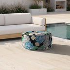 Inflatable Ottoman Stool D21 xH9 for Outdoor/Indoor Use, Water Repellent Patio Foot Rest with Portable Handle,Round Pouf Ottoman Suitable for Garden,Deck and Camping-Peony Garden