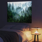 Atrippy Misty Forest Tapestry for Bedroom, Nature Mist Foggy Landscape Wall Tapestry Hanging, Green Trees Wall Art Vintage Retro Room Decor for Living Room College Dorm 51x60 Inches