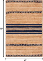 SAFAVIEH Natural Fiber Collection Accent Rug - 4' x 6', Natural & Navy, Handmade Stripe Boho Farmhouse Rustic Braided Jute, Ideal for High Traffic Areas in Entryway, Living Room, Bedroom (NFB262N)