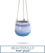 23 Bees Ceramic Hanging Planter | Blue Succulent Pot | Round Plant Holder Container | Cactus Pot with Cotton Rope Hanger | Indoor Outdoor Decor | 6" Diameter x 5" Height | 1 Pack x Blue Horizon