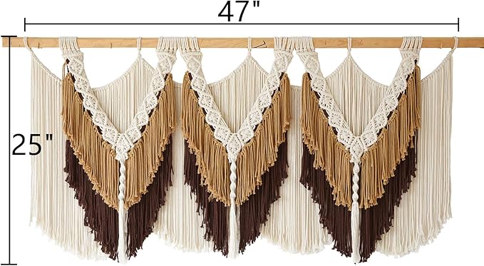 Macrame Wall Hanging Boho Wall Hanging Brown Dorm Wall Decor Craftsmanship Handmade Tassel Knotting Boho Fiber Art Home Room Decor 47" W x 25" L