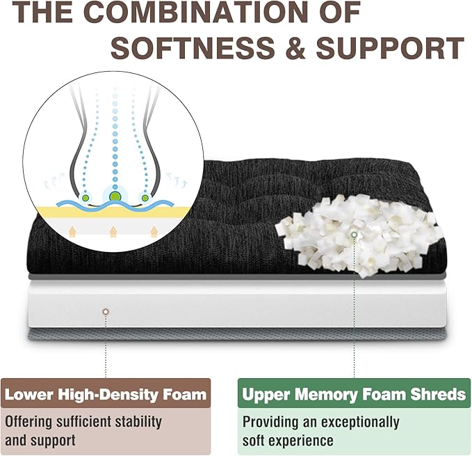 Shinnwa Memory Foam Recliner Cushion for Elderly, Patented Design Extra Large Seat Cushion, Dual-Layer Foam Chair Pad for Couch, Armchair, Wicker Chairs, Floor, 20 × 20 × 5in, Charcoal