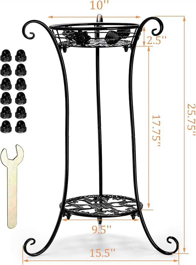 Yesland 2 Pcs Metal Plant Stand Indoor Outdoor, 2 Tier Black Iron Flower Plant Stand 26 Inches Detachable Tall Modern Plant Shelf Holder for Corner, Patio, Living Room, Garden
