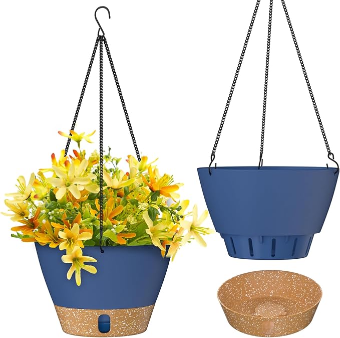 ZMTECH 2 Pack 10 Inch Hanging Planters for Indoor Plants, Modern Hanging Planter with Visible Water Level Window & Removable Tray, Decorative Plant Hanger Indoor for Home Garden