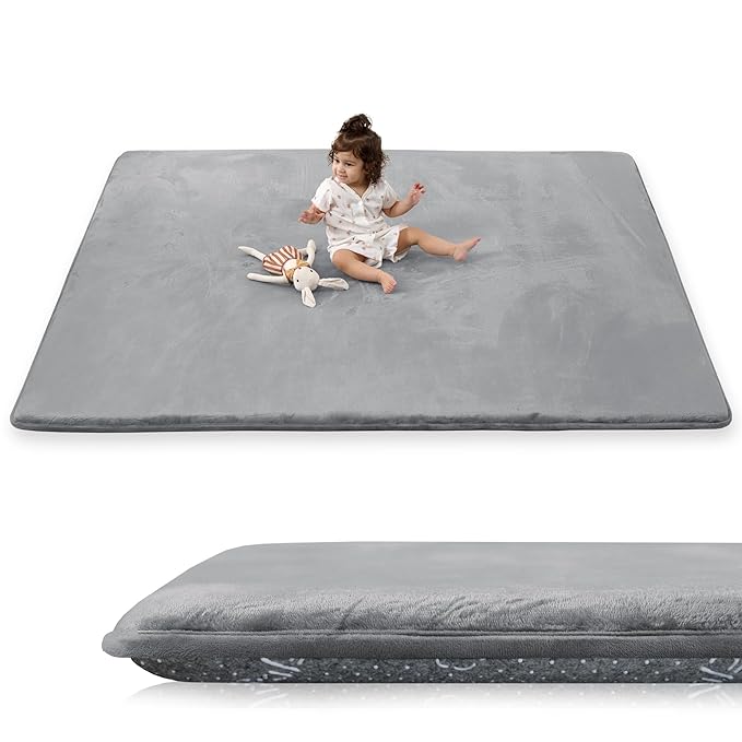 1.5" Super Thick Baby Play Mat for Floor, 79x118 Pro Soft Flannel Foam Mats for Toddler Infant Kids Crawling for Nursery Rug Playroom Living Room Waterproof Easy Care Non-Slip (Dark Grey)