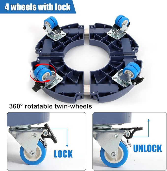 W B D WEIBIDA 2 Pack Plant Roller with Wheels Heavy Duty 440 Pounds, Size-Adjustable Rolling Planter Base with Casters, Round Dolly Cart for Potted Plant, Trash Can and Tiered Planters