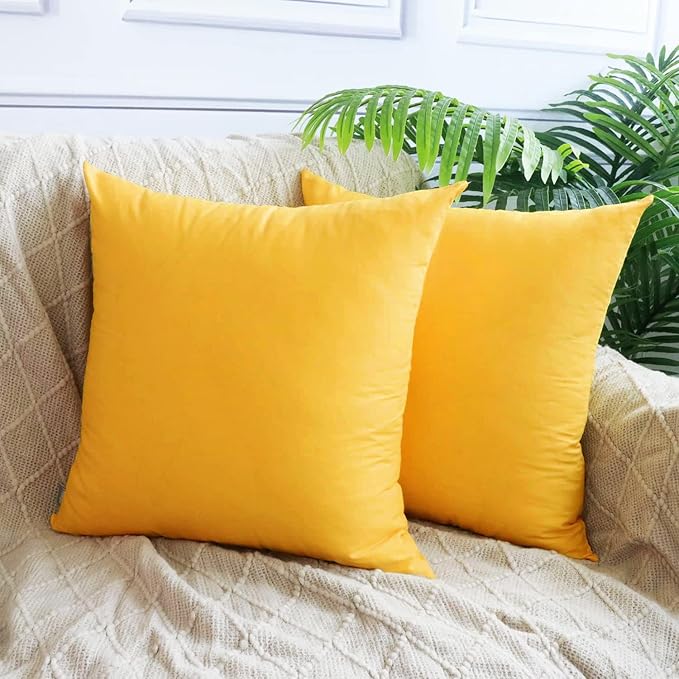 Thmyo 4-Pack 100% Cotton Comfortable Solid Decorative Throw Pillow Case Square Cushion Cover Pillowcase Sublimation Blank Pillow Covers DIY Throw Pillowcase for Sofa Couch(22x22 inch/ 55x55cm,Yellow)