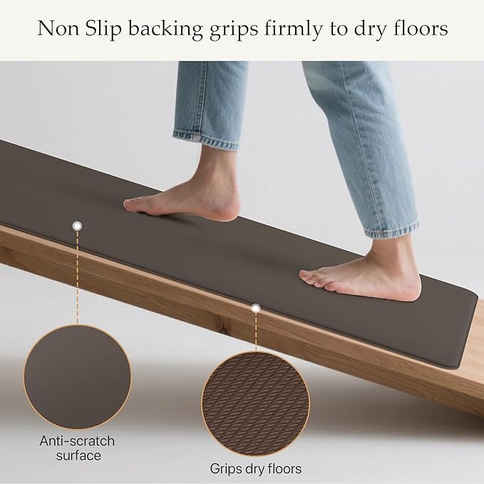 GENIMO Kitchen Mats for Floor 2PCs, Washable Anti Fatigue Mat for Cushioned, 17.3"x47"+17.3"x30", Waterproof Kitchen Rugs, Non Slip Comfort Standing Mat Rug for Home, Sink, Laundry, Chocolate