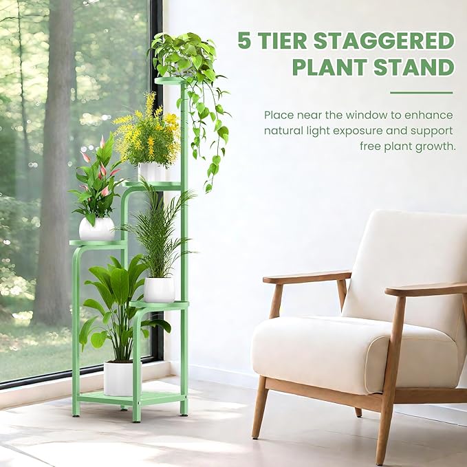 TOSKING 5 Tier Tall Plant Stand Indoor Outdoor,Anti-Tip Plant Stand indoor, Wide Base for Pots, Child and Pet Friendly,Heavy Duty Corner Shelf for Plants & Decor, Space Saving ,Tiered Metal Flower Pot Stand for Balcony, Garden, Living Room, Patio ( Sag...