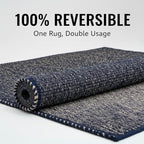 Navy 6x9 Jute Rug Braided Construction - Farmhouse Woven Carpet - Nautical Floor Covering for Bedroom Living Room, 6' x 9'