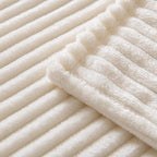 MIULEE Fleece Blanket King Size 90"x108" 300GSM Super Soft Lightweight Plush Striped, Cream White Warm Cozy Breathable Ribbed Blanket for Bed/Sofa/Couch