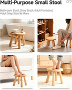Small Solid Wood Stool, 10" Round Wooden Step Stool for Kids & Adults, Sturdy Plant Stand, Low Sitting Stool for Bathroom, Bedroom & Nursery, Easy Tool-Free Assembly, Natural (1 Pack)