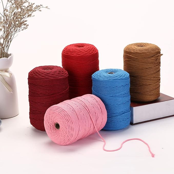 Cotton Macrame Cord 3mm 328yards Natural Colored Macrame Supplies, Soft Craft Cotton Rope for Plant Hanger Wall Hanger Dreamcatcher (Purple)
