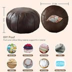 Louis Donné Brown Waterproof Faux Leather Unstuffed Pouf Ottoman, Handmade Moroccan Pouf Cover 21"x13", Round Floor Cushion Floor Chair Footstool for Living Room, Bedroom and Wedding (Only Cover)
