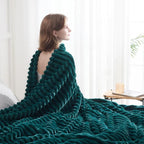 NEWCOSPLAY Super Soft Queen Blanket Dark Teal Premium Silky Flannel Fleece 3D Ribbed Jacquard Lightweight Bed Blanket All Season Use (Dark Teal Ribbed, Queen(90"x90"))