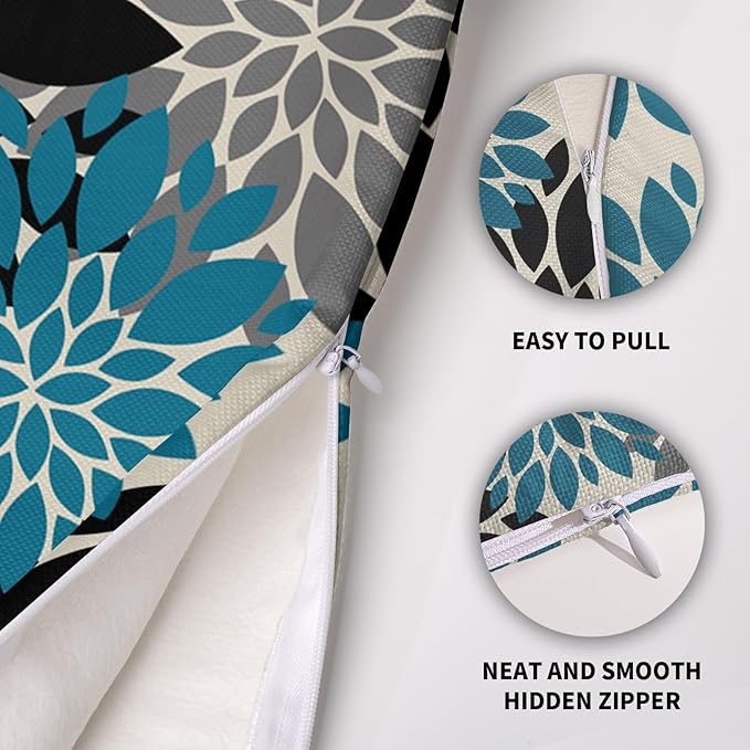 Black Turquoise Blue Pillow Covers 24X24 Inch Set of 2, Spring Summer Floral Dahlia Flower Cream Decorative Throw Pillow Covers Outdoor Modern Farmhouse Cushion Case for Home Couch Sofa Bed Decor