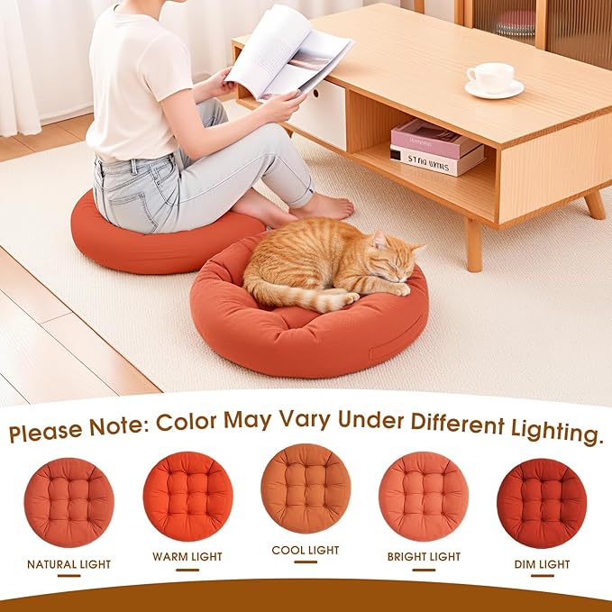 4Pcs Floor Pillows for Adults, 22x22x6 Inch Meditation Cushions, Large Round Sitting Cushion Living Room Memory Foam Pillow for Sitting (4, Orange, 22x22x6 Inch)