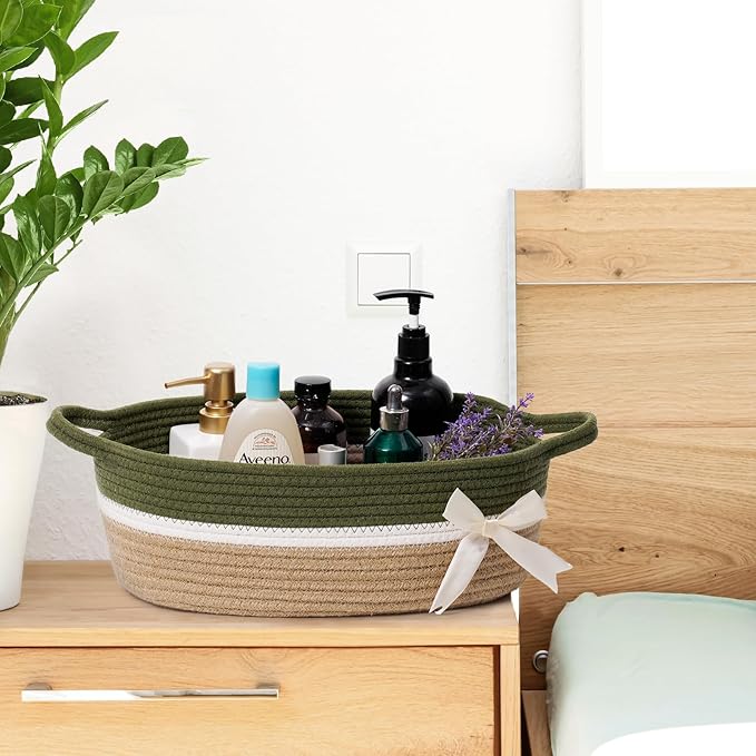 CHICVITA Small Storage Basket for Gifts Empty, Cute Decorative Basket for Living Room, Baby Gift Basket for Nursery, Rope Basket for Home Decor, 13 x 9.8 x 5 inches