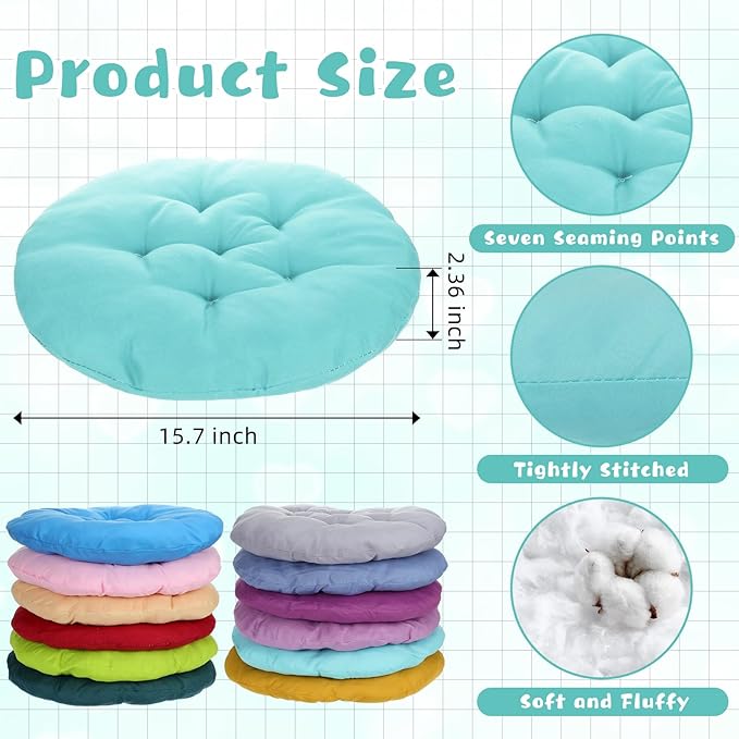 Tinideya 24 Pcs Round Floor Cushions Floor Pillows Meditation Seat Pillows Flexible Seating for Adults Kids, Chair Cushions for Classroom, Nursery, Living Room, Yoga(Medium 15.7 Inch,Multi Color)