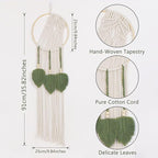 LB Boho Leaf Small Macrame Wall Hanging Green and Beige Hand Woven Cotton Tapestry Wall Art with Wood beads Modern Aesthetic Wall Decor for Home, Bedroom, Living Room