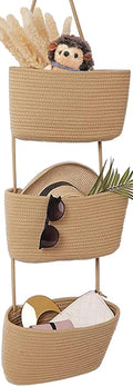 AARAINBOW Wall Hanging Cotton Baskets - Large 3 Tier Decorative Baskets for Wall, Nursery, Bathroom (B-Brown)