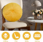 Namalu 2 Pcs Yellow Round Throw Pillow 13.8 Inch Decorative Round Velvet Floor Pillows Pumpkin Throw Pillows with Center Button Floor Cushion for Valentines Day Home Living Room Sofa Couch Bed Chair