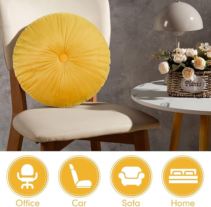 Namalu 2 Pcs Yellow Round Throw Pillow 13.8 Inch Decorative Round Velvet Floor Pillows Pumpkin Throw Pillows with Center Button Floor Cushion for Valentines Day Home Living Room Sofa Couch Bed Chair