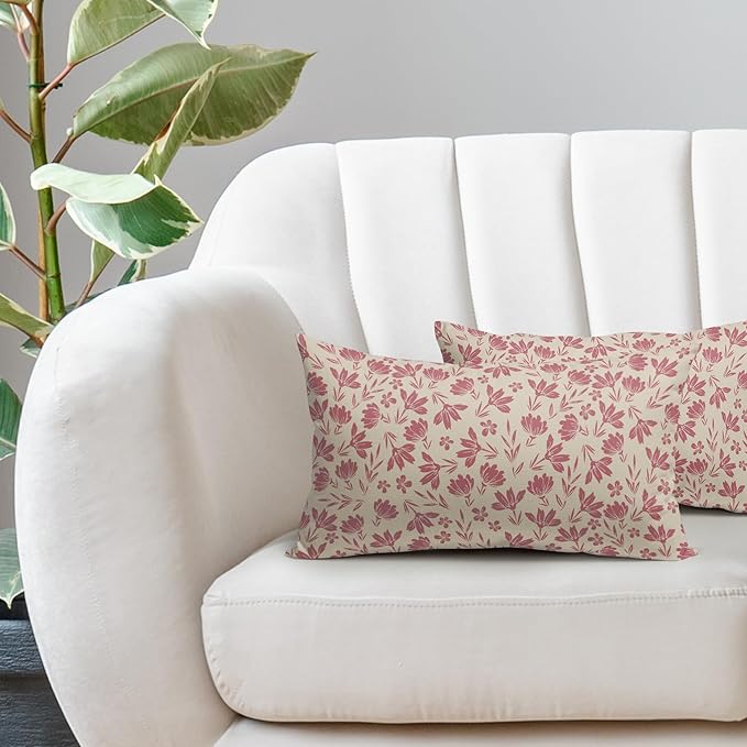 Light Pink Floral Pillow Covers 12x20 Set of 2 Vintage Rustic Old Style Cute Small Flower Pink Cream Print Decorative Outdoor Pillowcases Farmhouse Throw Cushion Case Decor for Couch Sofa Bed