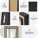 Rectangle Rattan Mirror, 20"x28" Rattan Wall Mirror, Farmhouse Wooden Vanity Mirror with Handmade Wicker Frame, Decorative Boho Mirror for Nursery Bedroom Living Room Entryway Black