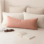 Foindtower Set of 2 Decorative Linen Check Throw Pillow Covers Neutral Farmhouse Vintage Cushion Covers Cozy Modern Boho Accent Home Decor for Sofa Chair Couch Bed Living Room,14×36 Inch,Coral Pink