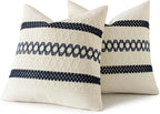 MIULEE Set of 2 Navy Blue Boho Decorative Pillow Covers 18x18 Inch Farmhouse Rustic Couch Throw Pillows Modern Spring Cotton Cushion Covers Retro Cute Macrame Woven Home Decor for Bed Sofa Chair