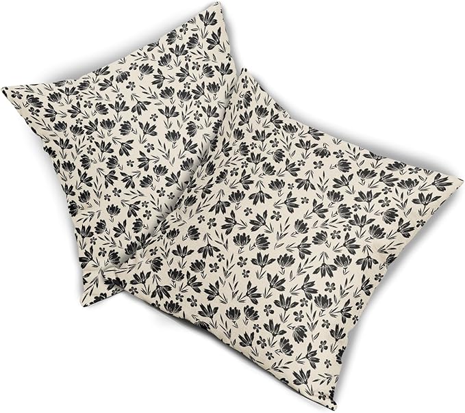 Black Floral Pillow Covers 16x16 Set of 2 Vintage Rustic Old Style Cute Small FlowerBlack Cream Print Decorative Outdoor Pillowcases Farmhouse Throw Cushion Case Decor for Couch Sofa Bed