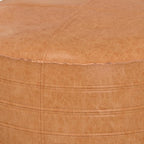 SIMPLIHOME Brody Round Coffee Table Pouf - 32 inch Wide Upholstered Vegan Leather Ottoman in Distressed Brown, Boho Footstool or Extra Seating for Living Room with Polystyrene Filling, Assembled