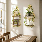 Artilady 2 Pack Artificial Ivy Macrame Hanging Shelves with Lights Boho Wall Decor, 2 Tier Wood Flaoting Shelf Plant Storage Rack for Bedroom Bathroom Living Room Nursery