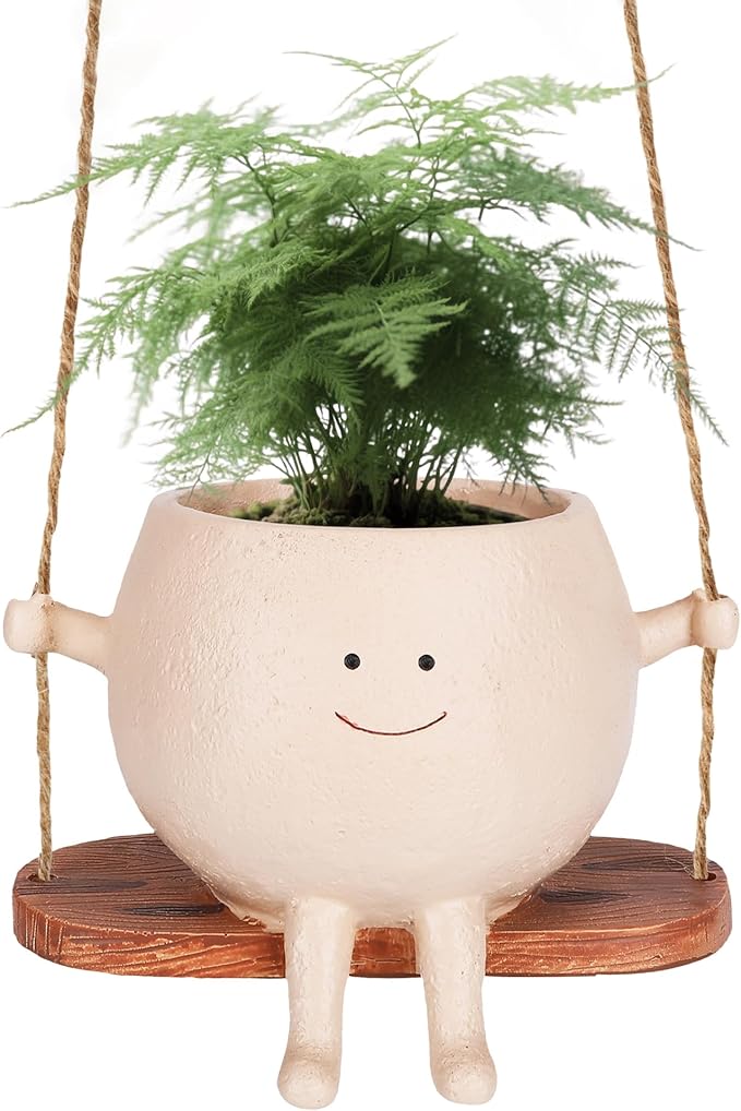 Cute Smiley Face Hanging Planter Pot - Adorable Indoor/Outdoor Flower Plant Holder with Drainage Hole - Perfect for Home, Garden, Office Decor