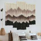 Large Macrame Wall Hanging Mountain Handmade Brown Dip-Dyed Boho Wall Decor 5Pcs Art Wall Decor for Bedroom Living Room Fiber Art Tapestry