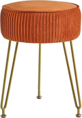 IBUYKE Velvet Round Footrest Stool Ottoman, Makeup Vanity Stool Side Table, Velvet Dressing Table Seat, Pouf Couch Stool, Golden Steel Legs, Orange LG-30J