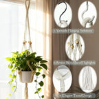2-Pack Macrame Plant Hangers with Tassel, 35 Inch Boho Hanging Planters with 4 Hooks for Indoor, Handwoven Cotton Rope Holder for Home Decor (No Pot Included)