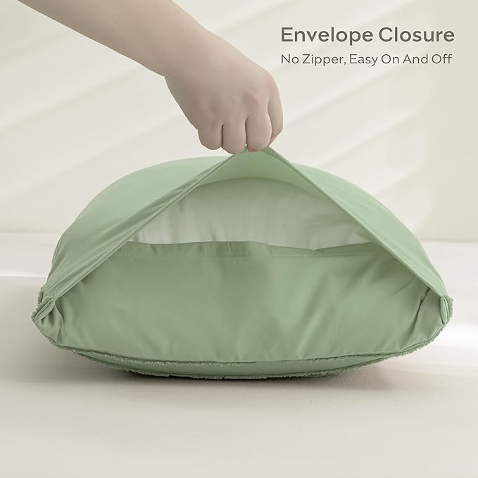 JELLYMONI Pillowcases Standard Size Light Green 2 Pack Boho Striped Bed Pillow Covers 20x26in Polyester Envelope Pillow Shams Tufted Bohemian Textured (Pillows are not Included)