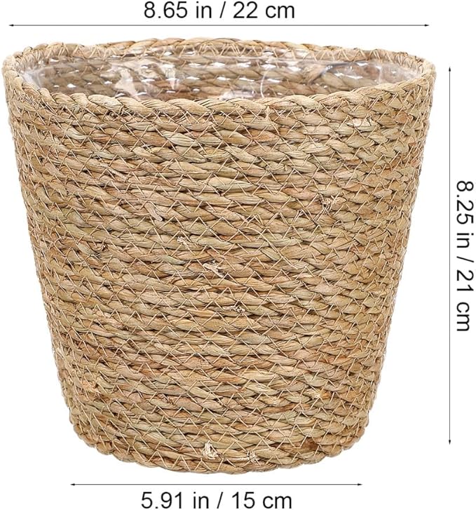 Straw Woven Plant Basket : Planter Basket with Plastic Liner Flower Pots for Home Balcony Farmhouse, 8.65X8.65X8.25in