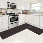 HappyTrends Kitchen Mat,17.3"x28"+17.3"x60" Chocolate, Cushioned Comfort Anti-Fatigue Waterproof Floor Mat Kitchen Rugs, Thick Perfect Ergonomic Foam Standing mat for Kitchen, Home, Office, Laundry