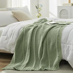 Amélie Home Chevron Chenille Knit Throw Blanket for Couch, Cozy Texture Decorative Soft Blanket for Sofa & Chair, 50"x60", Sage Green