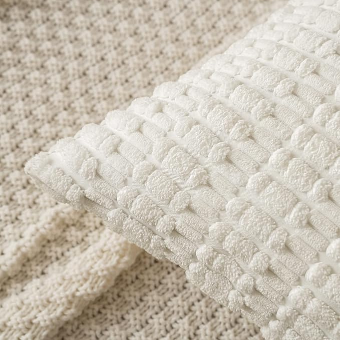 MIULEE Pack of 2 Corduroy Decorative Lumbar Throw Pillow Covers 20x12 Inch Soft Boho Striped Pillow Covers Modern Farmhouse Home Decor for Sofa Living Room Couch Bed Pure White