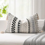 Kevin Textile Spring 12x20 Inch Lumbar Throw Pillow Cover 1 Pack Boho Decorative Soft Chenille Thread Woven Tufted Textured Rectangle Cushion Case Accent for Living Room Couch Sofa Bed, Black
