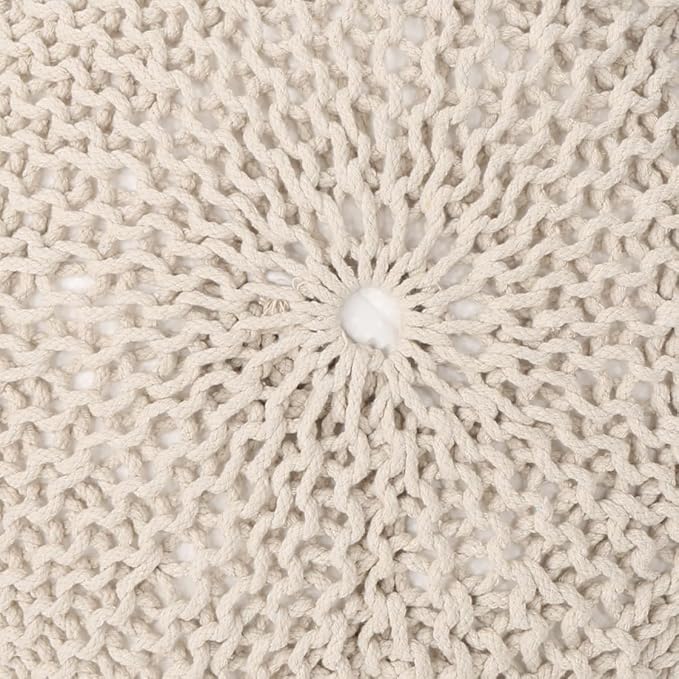 Round Pouf Ottoman, 18" Bordeaux Knitted Cotton Woven Round Pouf, Handmade Woven Bean Bag for Living Room, Floor Bag for Bedrooms, Home, Offices, Sofa Footrest (Beige - 2)