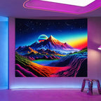 Apdidl Extra Large Blacklight Posters Space Mountain Tapestry for Bedroom, UV Reactive Sun Nature Tapestries Wall Hanging, Colorful Starry Sunrise Tapestry Aesthetic for Living Room Dorm (71" X 90")