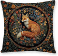 YOU FOUND ME William Morris Abstract Vintage Floral Velvet Fox Design Throw Pillow Covers Home Decor, Retro Art Decor Pillowcase Cushion Cover for Bed Sofa Living Room, Square 18x18inch (Fox)